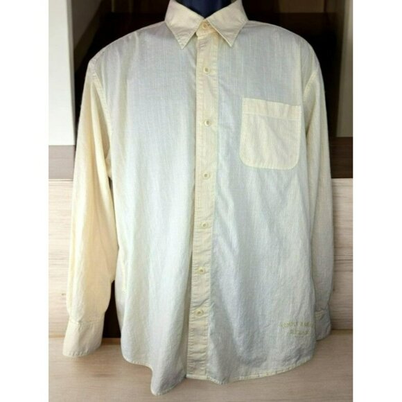 Tommy Bahama Mens Button-Up Shirt Medium Yellow Jacquard Pinstripe Long-Sleeve - Picture 1 of 8
